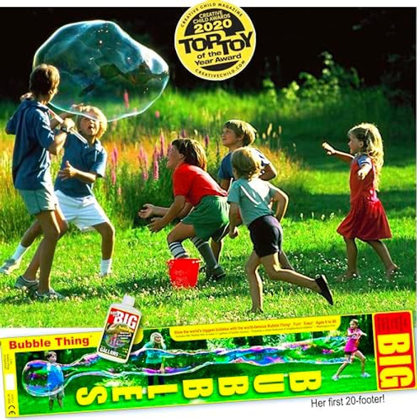 Bubblething The Original Big Bubbles Wand Blows Bubbles 30-Feet-Long And More Includes Big Bubbles Mix To Make 2.7 Gallons Of Big Bubble Solution Easy Safe Outdoor Family Fun