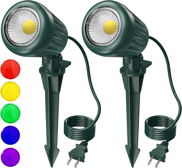 Outdoor Spot Lights For Yard Plug In Spotlights With 5 Extra Lenses (Red Yellow Green Blue Purple) 6000K WhiteSuitable For Holiday Daily YardHalloweenGarden Lawn Tree Decoration2 Pack Outdoor Spot Lights For Yard Plug In Spotlights With 5 Extra Lenses (Red Yellow Green Blue Purple) 6000K WhiteSuitable For Holiday Daily YardHalloweenGarden Lawn Tree Decoration2 Pack