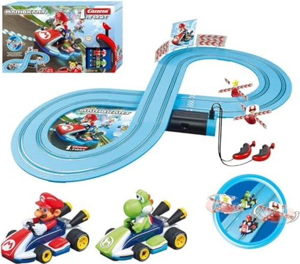 Carrera First Mario Kart - Slot Car Race Track With Spinners - Includes 2 Cars: Mario And Yoshi - Battery-Powered Beginner Racing Set For Kids Ages 3 Years And Up