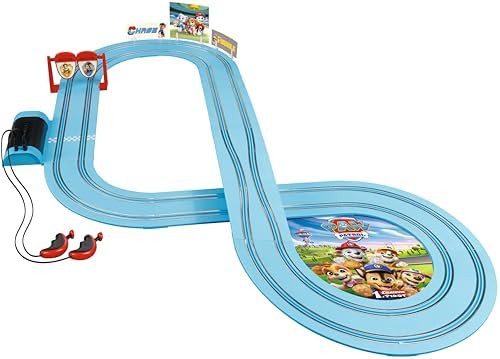 Carrera First Paw Patrol - On The Double Slot Car Race Track - Includes 2 Cars: Chase And Rubble - Battery-Powered Beginner Racing Set For Kids Ages 3 Years And Up