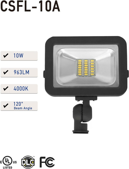 Cea Led Flood Light 10W963Lm 4000K Natural White Lp 65 Waterproof Ul Listed Knuckle Mounting Outdoor Lights For HouseBackyard Lights Outdoor Patio (Black)