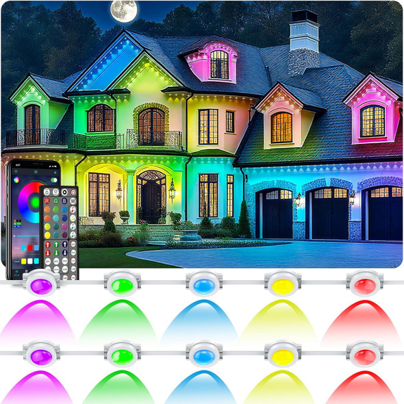 400Ft Permanent Outdoor Lights For House Waterproof Ip67 Led Eave Lights With App/Remote Control Outdoor Permanent Led Lighting For House Roof DecorChristmasPartyAll Holiday And Daily