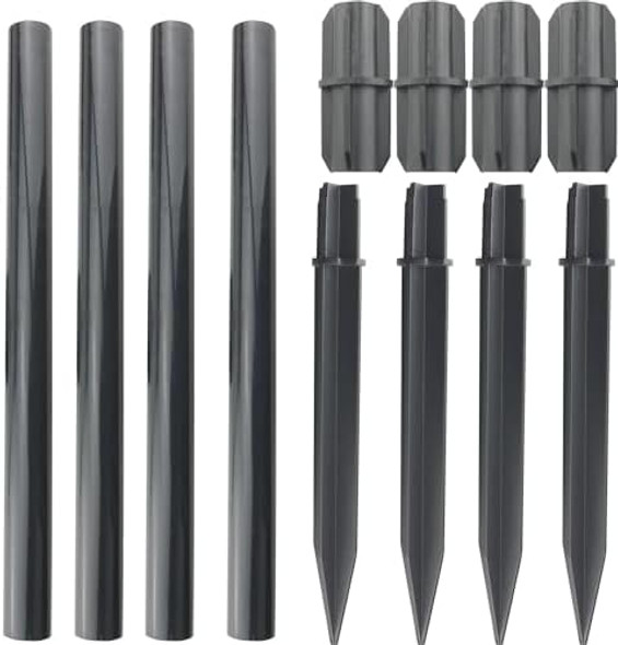 4 Sets Solar Lawn Light Ground Stake Kit Flame Lamp Extension Rod Device Accessories To Make The Lighting Fixture Taller Black (Extension 30.5Cm Connector 7Cm Stake 21Cm Dia 2.1Cm)