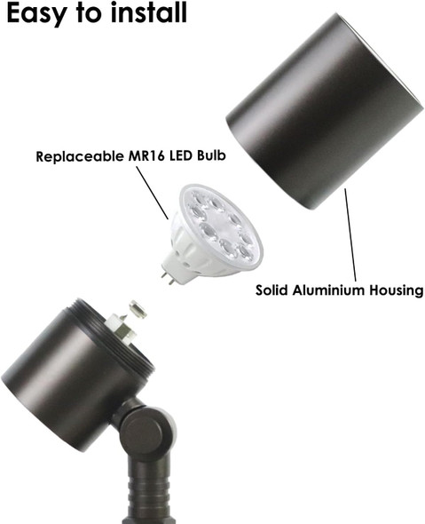 Cheopha 12V Outdoor Low Voltage Landscape Down Light Replaceable 5W Mr16 Led Bulb (2700K Warm White) Ip65 Waterproof Aluminum Spotlight For Tree Garden Lawn And Yard Lights 2-Pack