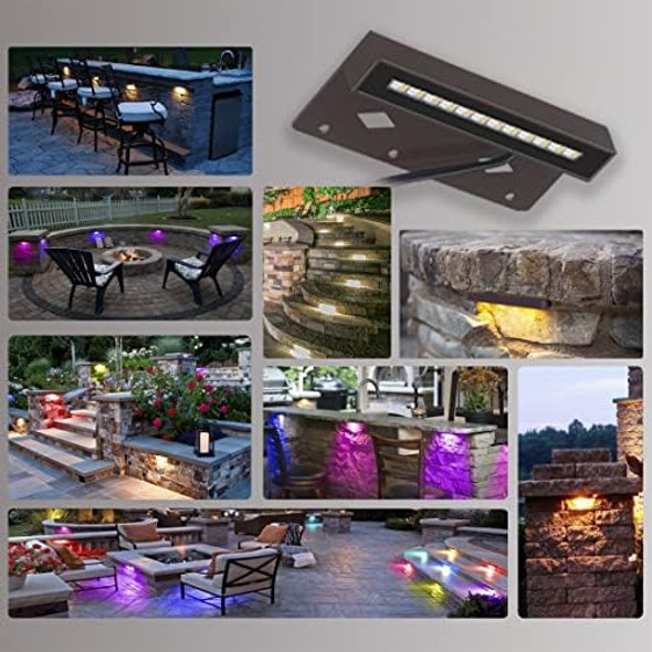 (4 Pack) 4W Rgbcw Led Hardscape Lighting 7 Inch Ac/Dc 12V Low Voltage Reatining Wall Lights Ip65 Waterptoof Outdoor Paver Landscape Lighting Color Changing Ul Listed Cord For Step Deck