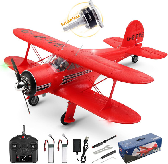 Ckyschn Wltoys A300 4-Ch Rc Plane Beechcraft D-17 Rc Airplanes With Lights 6G/3D Brushless Rc Planes With 2 Batteries 2.4G Remote Control Rc Airplanes s For Adults