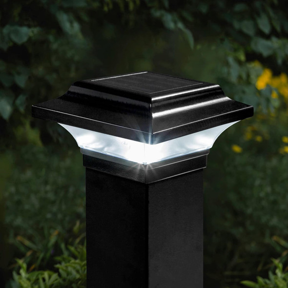 Classy Caps Imperial Solar Post Cap - Black Slo82B – Fits 2"X2" 2.25"X2.25" And 2.5"X2.5" Post Sizes High-Performance Solar Led Durable Cast Aluminum Construction Warm & Cool Light Modes