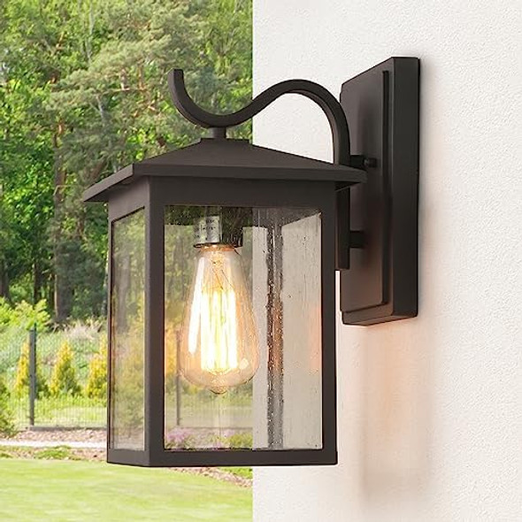 Black Outdoor Wall Sconce Lights Modern Farmhouse Square Anti-Rust Waterproof Outdoor Porch Lights Wall Mount Exterior Light Fixture With Seeded Glass For House Porch Patio Froot Door Garage