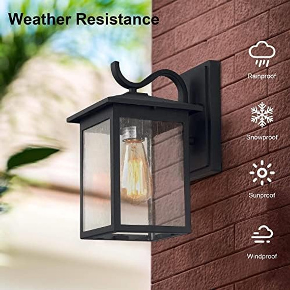 Black Outdoor Wall Sconce Lights Modern Farmhouse Square Anti-Rust Waterproof Outdoor Porch Lights Wall Mount Exterior Light Fixture With Seeded Glass For House Porch Patio Froot Door Garage