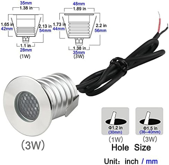 Led In-Ground Well Lights Anti-Glare3W 12V-24V Dc Ip67 Waterproof Recessed LampBuried Underground Outdoor Landscape LightingWarm White 3000K(3 Watt)
