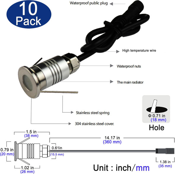 Led Mini In-Ground Well Light-Finger Size1W 12V Dc120° Wide Beam AngleIp67 WaterproofRecessed Marker Indicator Underground Outdoor Landscape LightingWarm White-3000K (1 Pack)