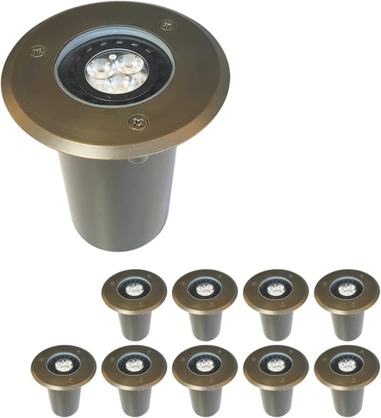Coloer In-Ground Well Lights With Die-Cast Brass Top 12 Volt Low Voltage Led Outdoor Low Voltage Pathway Lights Ip65 Waterproof Landscape Driveway Lighting(303B1-Pack Without Bulb)