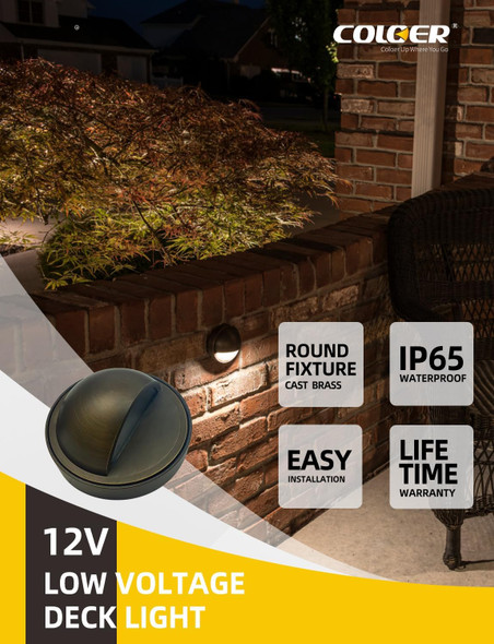 Coloer Die-Cast Brass Deck Lights Fixture(Bronze) 12V-24V Low Voltage Landscape Lighting Outdoor Deck Light For Railing Deck Patio Yard Garden Walkway And Driveway(401B1-Pack Without Bulb)