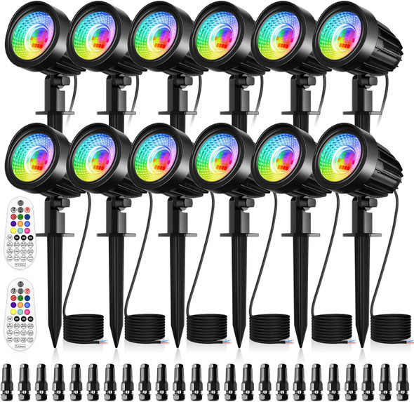 Low Voltage Landscape Lights 15W Rgb Spotlight Outdoor Dc Ac 12V 24V Led Color Lights With Remote Ip66 Waterproof Christmas Halloween Decorative Lights For Yard Garden Pathway Patio12Pack