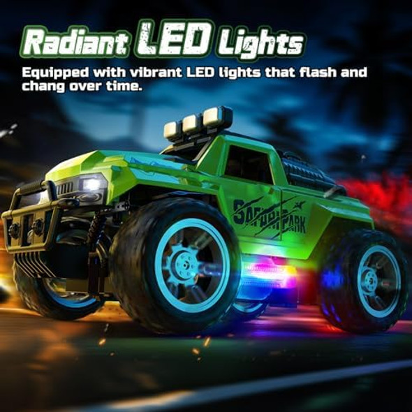 Deerc Remote Control Car With Fog Mist & Led Colorful Lights 1:18 Scale Rc Truck With 2 Batteries 2.4Ghz Monster Truck For Boys All Terrain Off-Road Race Car Educational Toy & For Boys Girls