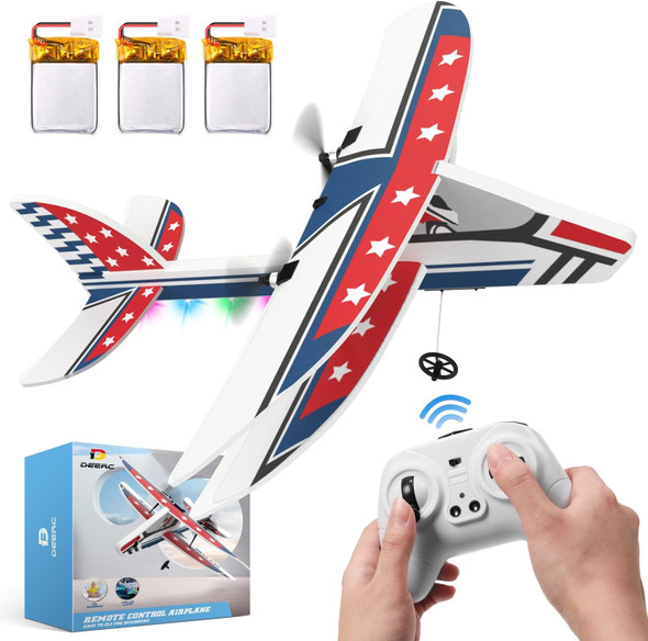 Deerc Rc Plane 2.4Ghz Remote Control Airplane W/ 3 Batteries & 6-Axis Gyro Stabilizer 2Ch Rtf Rc Glider Toy For Beginners Kids Boys Girls Adults