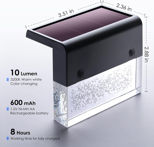 Denicmic Solar Deck Lights 3000K Warm White/Color Changing Outdoor Fence Solar Lights For Step Railing Wall Pool Side Led Waterproof Patio Decor 6 Pack