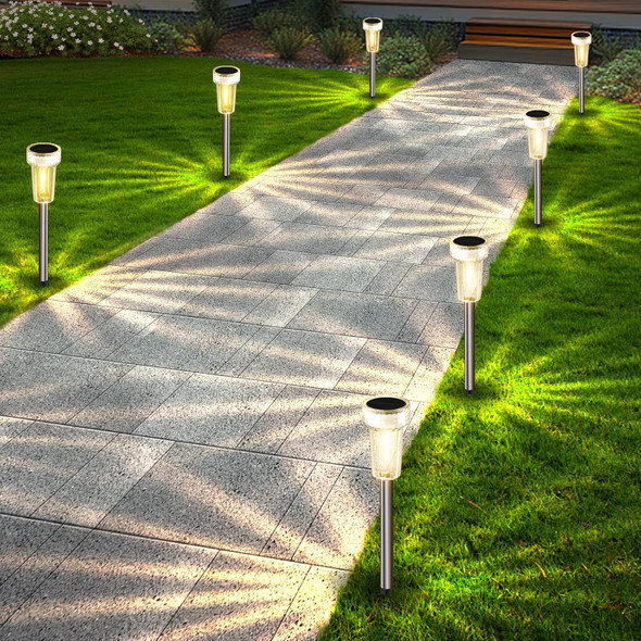 Deraysion Solar Lights Outdoor 8 Pack Solar Pathway Lights Waterproof Garden LightingStainless Steel Pole Auto Dusk-To-Dawn Starburst For Path Yard Walkway Driveway Landscape(2700K Warm White)