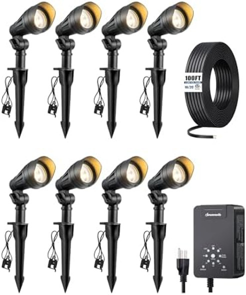 Dewenwils 12V Landscape Lighting Kit 1X60W Transformer With Timer+8X3.2W Aluminum Led Low Voltage Landscape Spotlight Lights 100Ft Wire+8 Pack Connector For Patio Yard Garden Dewenwils 12V Landscape Lighting Kit 1X60W Transformer With Timer+8X3.2W Aluminum Led Low Voltage Landscape Spotlight Lights 100Ft Wire+8 Pack Connector For Patio Yard Garden