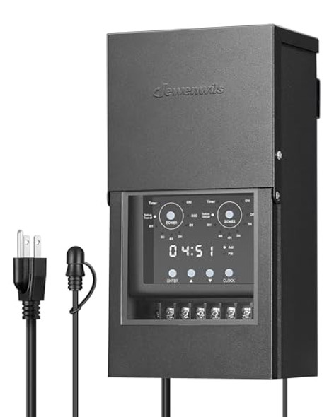 Dewenwils 300W Low Voltage Landscape Transformer With 2 Zones & 5 Modes 120V To 12V/14V Outdoor Landscape Lighting Transformer With Photocell Sensor & Timer Weatherproof