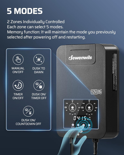 Dewenwils 300W Low Voltage Landscape Transformer 120V Ac To 12V/14V Ac Landscape Lighting Transformer With Timer & Photocell Sensor Outdoor Weatherproof Landscape Transformer2 Zone