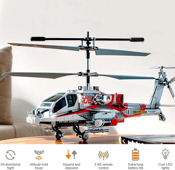 Remote Control Helicopter 3.5 Channel Military Rc Helicopter With Led Light Altitude Hold One Key Take Off/Landing 2.4Ghz Rc Army Helicopter With 2 Battery For Kids Boys Girls (Silver)