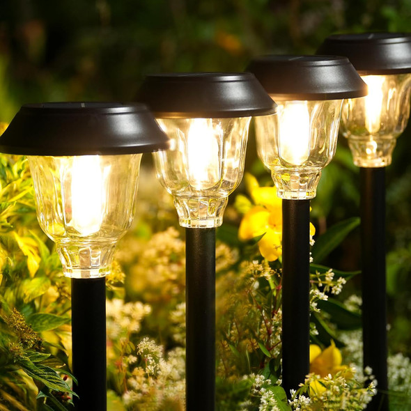 Solar Lights Outdoor Waterproof 6 Pack Metal Glass Solar Pathway Lights Outdoor Bright Led Outdoor Solar Lights For Yard Garden Path Walkway
