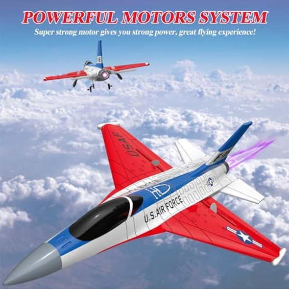 Dollox Rc Airplane Toys F-16 Fighting Falcon 2.4Ghz 2Ch Remote Control Plane Jet Rc Fighter Airplanes Ready To Fly Beginner Rc Plane With Lights Rc Aircraft Toy s For Boys Adults 2 Batteries