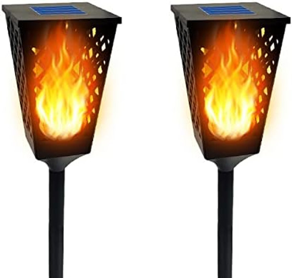Dancing Tiki Lights 19.5'' Height Outdoor Solar Powered Torch Light Waterproof Dancing Flame Decorative For Gardens Pathways Deck Fence Flowerbeds No Wires Or Electricity Needed 2 Pack