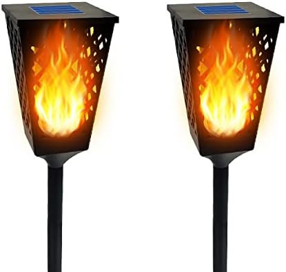 Dancing Tiki Lights 19.5'' Height Outdoor Solar Powered Torch Light Waterproof Dancing Flame Decorative For Gardens Pathways Deck Fence Flowerbeds No Wires Or Electricity Needed 2 Pack