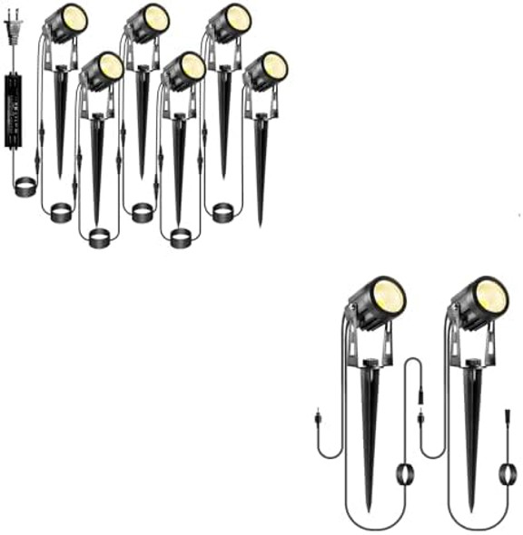 Ecowho 2700K Warm White 6-In-1 Landscape Spotlights + 2Pcs Extension Lights For Garden Yard Pathway Patio House Holiday