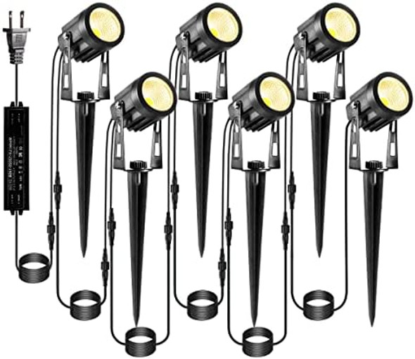 Ecowho 2700K Warm White 6-In-1 Landscape Spotlights + 2Pcs Extension Lights For Garden Yard Pathway Patio House Holiday