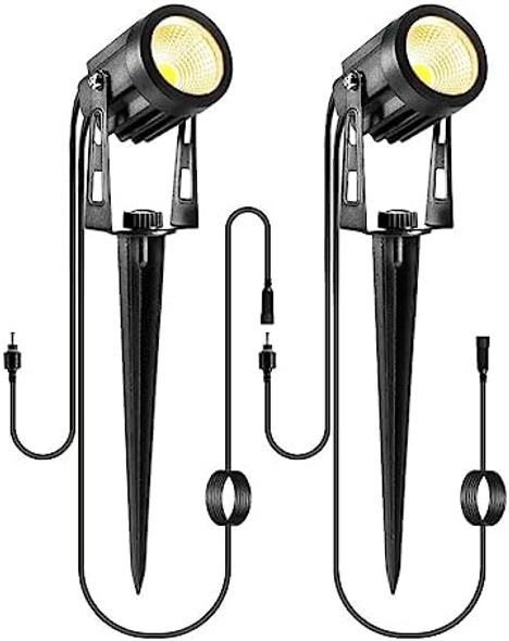 Ecowho 2 Pack Extendable Landscape Spotlights Low Voltage Landscape Lighting Ip65 Waterproof Outdoor Garden Lights For House Yard Pathway Flag Holiday (2700K Warm White No Plug)