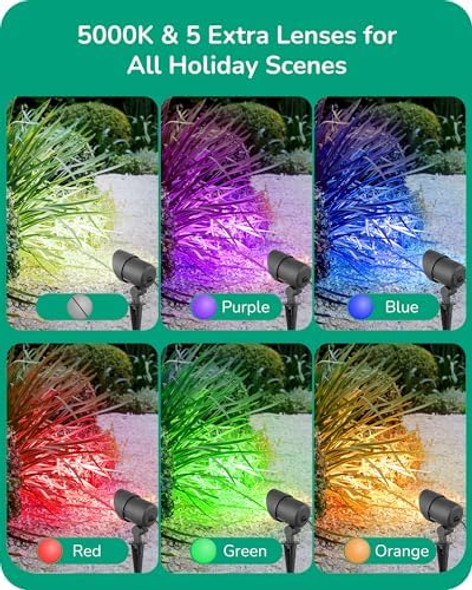 Edishine Halloween 120V Spotlight Outdoor Plug In Outdoor Led Spot Light With 5 Lenses 10W 900Lm 5000K One-Piece Die-Cast Aluminum Ip65 Landscape Lighting For Holiday Yard Flag Tree