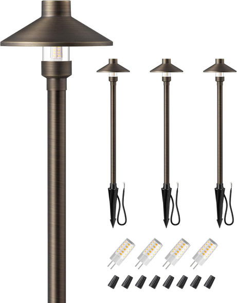 Edishine Solid Brass Low Voltage Landscape Lighting 22" Tall 6" Shade W/ G4 Bulb 6Pack 12V 350Lm Heavy Duty Outdoor Landscape Path Light Waterproof Bronze Led Pathway Lights Wired With Large Stake
