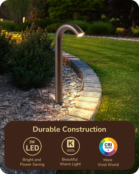 Edishine Bronze Low Voltage Landscape Lighting 3W 3000K 200Lm Bright Led Pathway Lights Wired Ip65 Outdoor Landscape Lighting & Accessories Cri80 Aluminum Bent Pipe Path Light For Garden Yard