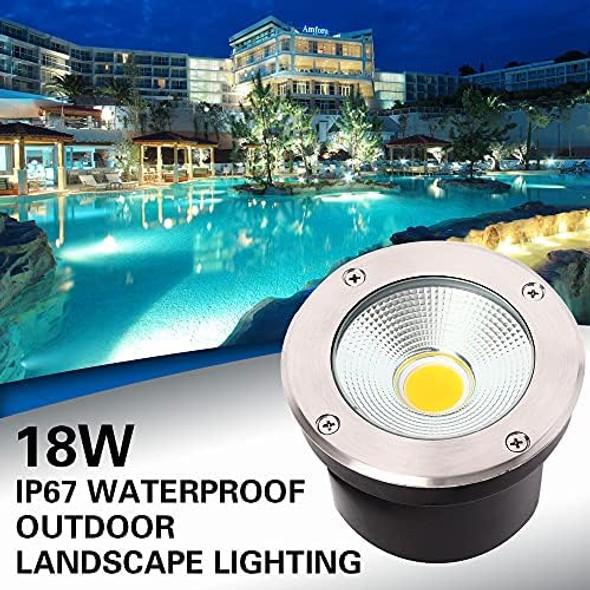 Low Voltage Led Landscape Lights18W Led Ground Lights With Wire Connectors12V Well Spotlights Ip67 Waterproof Landscape Lighting For Garden Uplighting Path Deck(4 Pack 125Mm Warm White)
