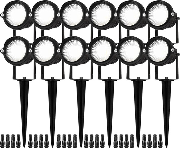 Landscape Lights 5000KLow Voltage Led Landscape Lighting 12V Ac/Dc Waterproof Landscape Spotlights Outdoor With Stake For Tree Flag Spot Light Daylight 10 Pack (Spike Stand)