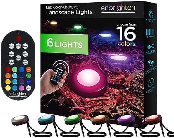 Enbrighten Led Ground Lights 6 Path Lights 50Ft Color Changing Remote Control Outdoor Path Lighting 41012