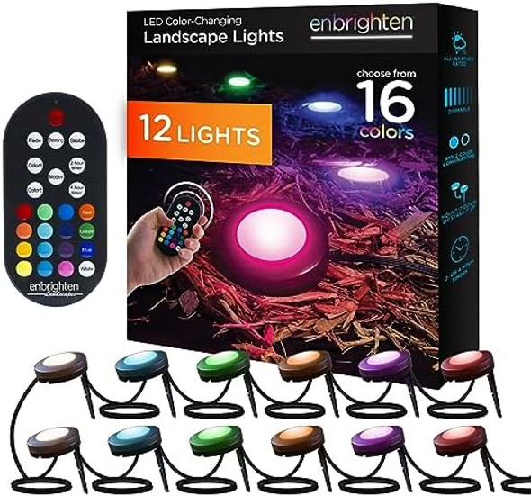 Enbrighten Led Ground Lights 12 Path Lights 110Ft Color Changing Remote Control Outdoor Path Lighting 41017