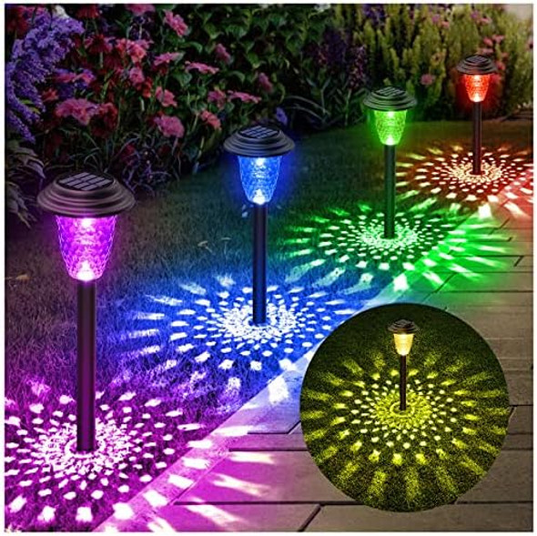 Solar Pathway Lights 8 Pack Bright Color Changing/Warm White Solar Lights Outdoor Waterproof Solar Garden Lights Outdoor Lights Solar Powered Landscape Path Lights For Yard Walkway Lawn