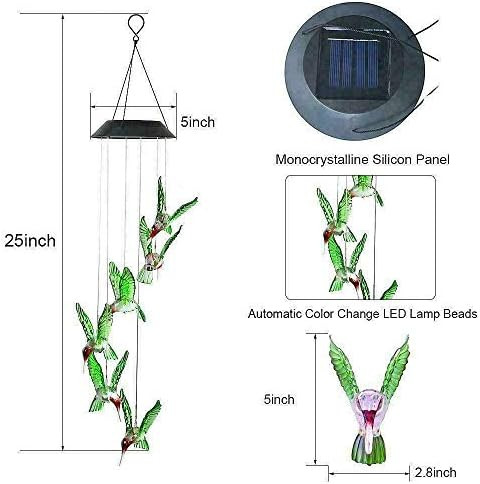 Hummingbird Solar Light - Color Changing Wind Chime For Outdoor Garden Walkway Pathway Backyard - Christmas Decoration Party Decor (Green Wing)