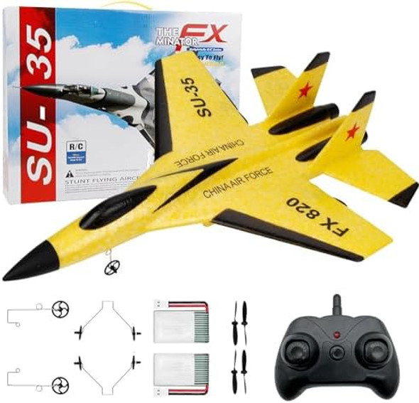 Eayaele Su-35 Rc Plane 2Ch Remote Control Airplane Hobby Rc Glider Ready & Easy To Fly For Beginners Rc Aircraft Jet With Luminous Strip (Yellow)