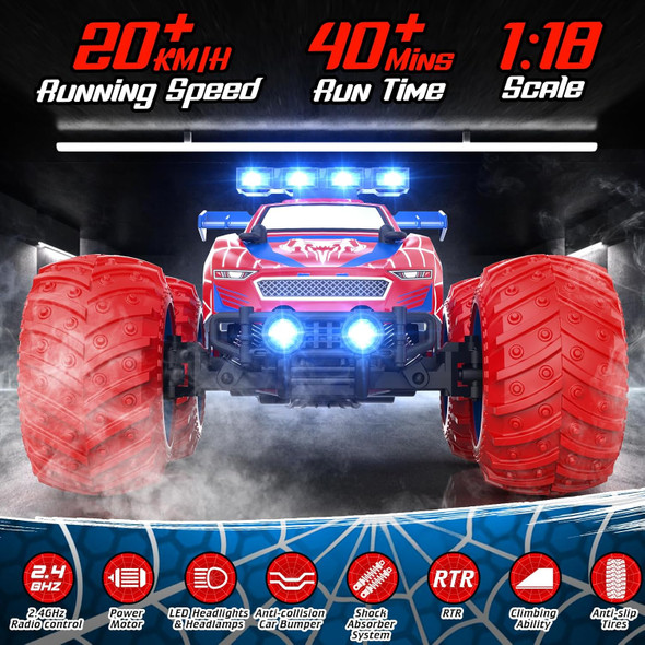 Remote Control Car - 20Km/H 1:18 High Speed Rc Cars Offroad With Rbc &Headlights &Headlamps 2.4Ghz Toy Car For 3 4 5 6 7 8 9 10-12 Year Old Boys Girls Kids