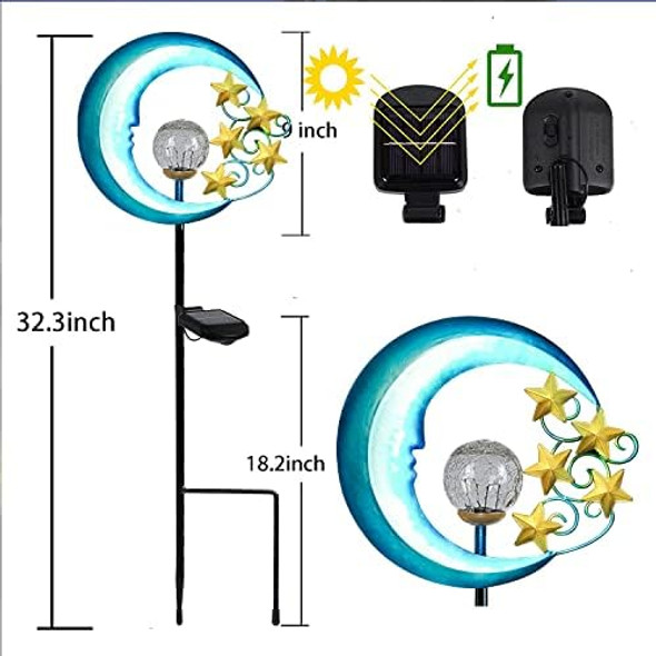 Stars Moon Solar Lights Outdoor - Solar Powered Garden Lights Decorative Crackle Glass Globe Led Waterproof Landscape Lighting For PathwayYardLawnPatio