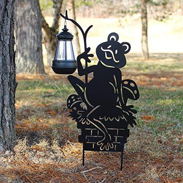 Frogs W/Lamp Solar Garden Stakes (2-Pack) Set Of 2 Lawn Ornament Metal Silhouettes With Solar-Rechargeable Lanterns