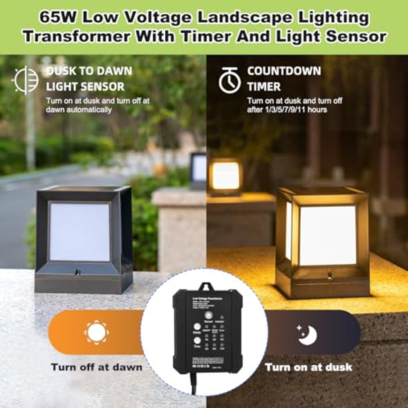 Low Voltage Landscape Transformer 65W Landscape Lighting Transformer 120V Ac To 12V Dc Transformer With Timer And Photocell Light Sensor Low Voltage Landscape Transformer 65W Landscape Lighting Transformer 120V Ac To 12V Dc Transformer With Timer And Photocell Light Sensor