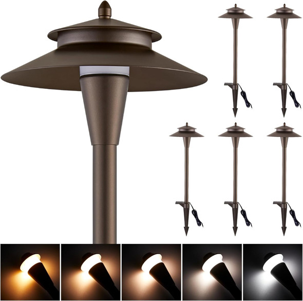 Low Voltage Landscape Lighting 12V Led Low Voltage Pathway Lights 5 Colors Selectable 5W Modern Super Bright Ip65 Outdoor For Yard Garden Pathway Cri90 Bronze Etl Pack Of 6