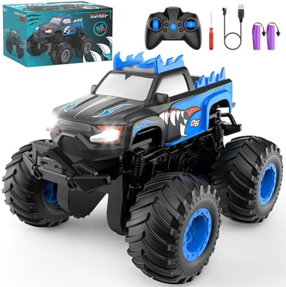 Remote Control Car 1:24 Scale All Terrain Remote Control Truck With Auto Demo Monster Truck Toys With 360° Rotation And Lights 2.4Ghz Rc Cars Support 20Km/H Remote Control Car For Boys 4-7 8-12