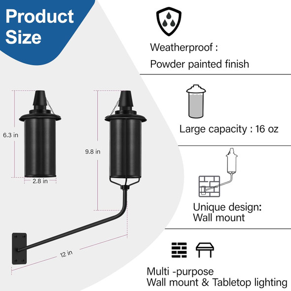 Wall Mounted Citronella Torches Set Of 6 16 Oz Garden Torches For Outside Refillable Flame Light Torch Outdoor Metal Torch For Yard Patio Deck Garden Party Landscape